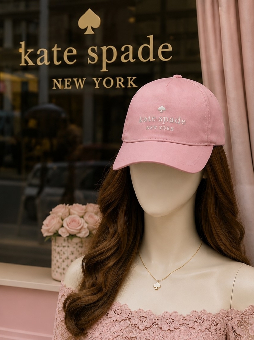 Kate Spade Pink Embroidered Logo Baseball Cap
